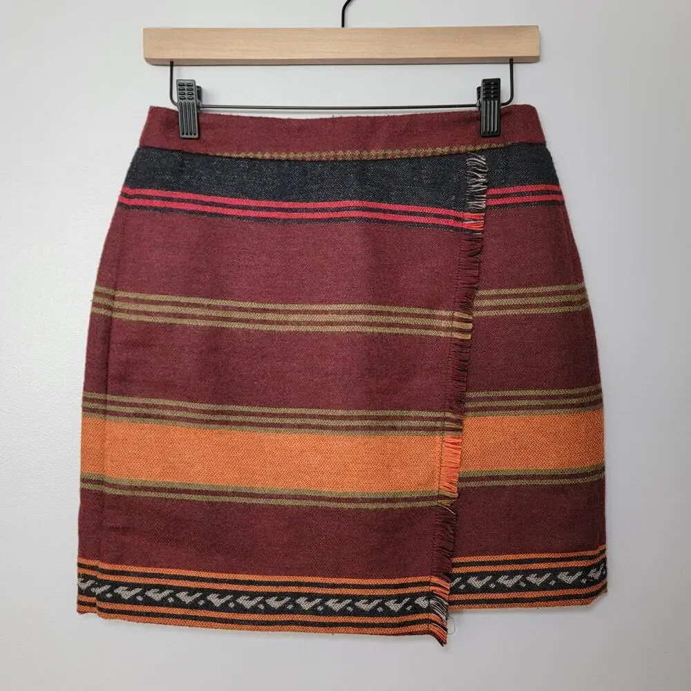 Loft Wool Blend Mini Skirt Boho Fall Winter Cottagecore Southwestern Aztec Sz 2